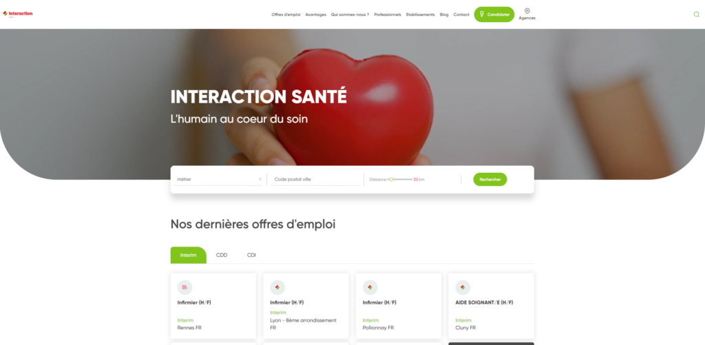 Home page site web Interaction santé recrutement intérim, placement, vacation médical, paramédical medicosocial